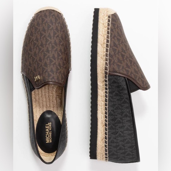 MICHAEL KORS HASTINGS MK PRINT GOLD PLATFORM ESPADRILLES - Picture 3 of 6